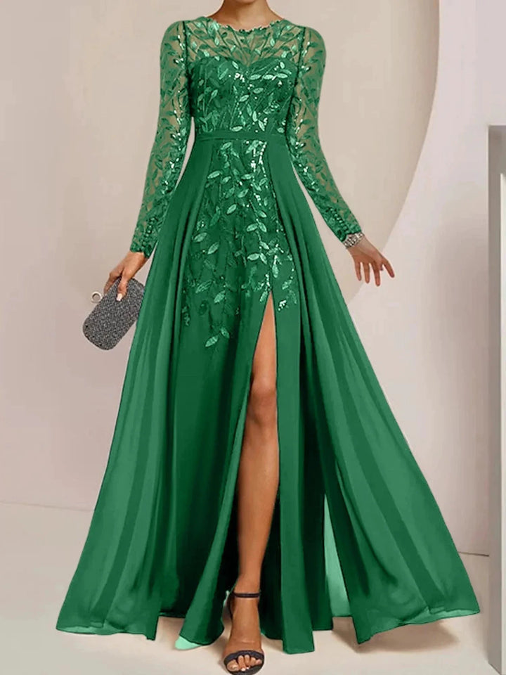 A-Line/Princess Scoop Floor-Length Mother of the Bride Dresses with Split Side Ruffles Sequins by Dreamylily