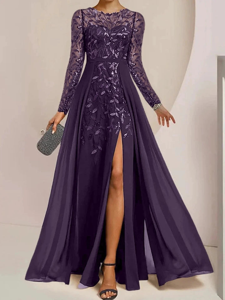 A-Line/Princess Scoop Floor-Length Mother of the Bride Dresses with Split Side Ruffles Sequins by Dreamylily