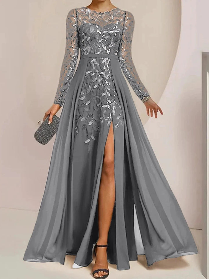 A-Line/Princess Scoop Floor-Length Mother of the Bride Dresses with Split Side Ruffles Sequins by Dreamylily