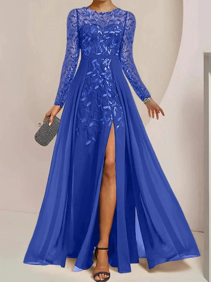 A-Line/Princess Scoop Floor-Length Mother of the Bride Dresses with Split Side Ruffles Sequins by Dreamylily