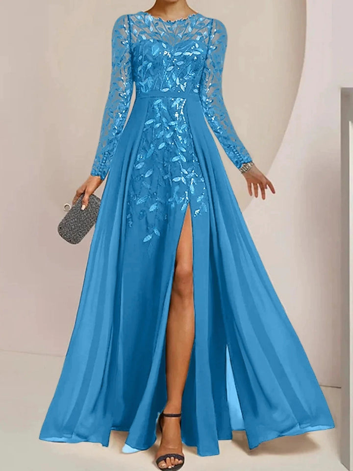 A-Line/Princess Scoop Floor-Length Mother of the Bride Dresses with Split Side Ruffles Sequins by Dreamylily