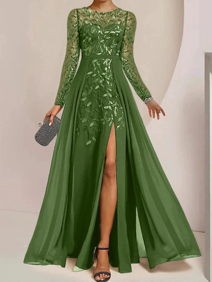 A-Line/Princess Scoop Floor-Length Mother of the Bride Dresses with Split Side Ruffles Sequins by Dreamylily