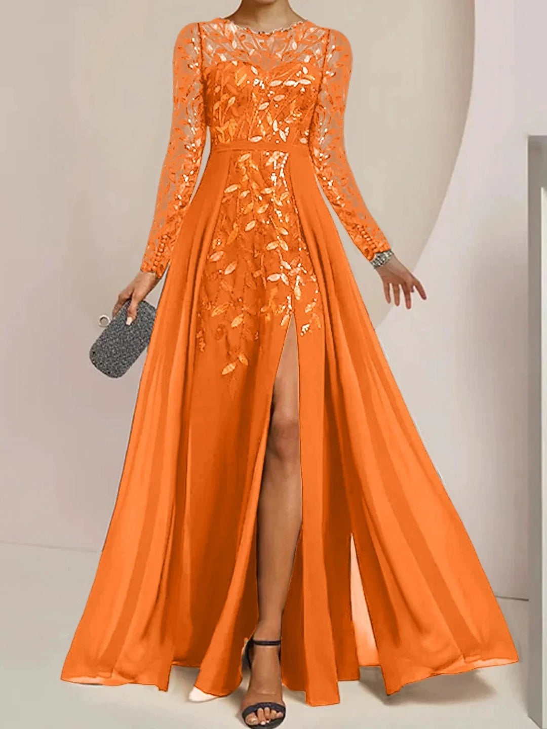 A-Line/Princess Scoop Floor-Length Mother of the Bride Dresses with Split Side Ruffles Sequins by Dreamylily