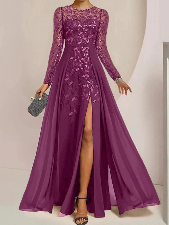 A-Line/Princess Scoop Floor-Length Mother of the Bride Dresses with Split Side Ruffles Sequins by Dreamylily
