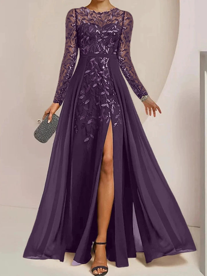 A-Line/Princess Scoop Floor-Length Mother of the Bride Dresses with Split Side Ruffles Sequins by Dreamylily