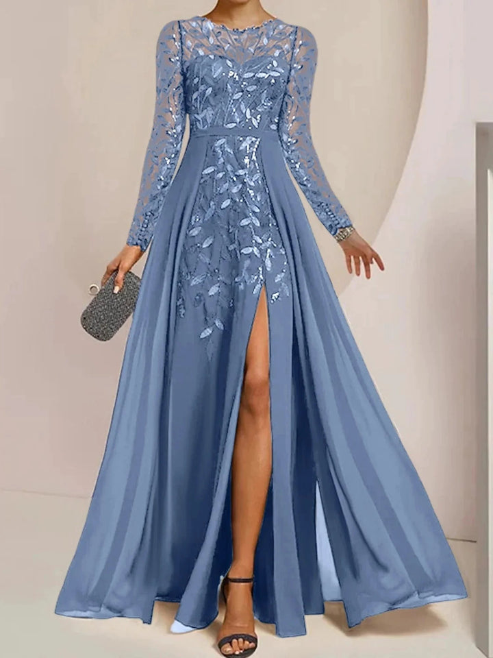 A-Line/Princess Scoop Floor-Length Mother of the Bride Dresses with Split Side Ruffles Sequins by Dreamylily