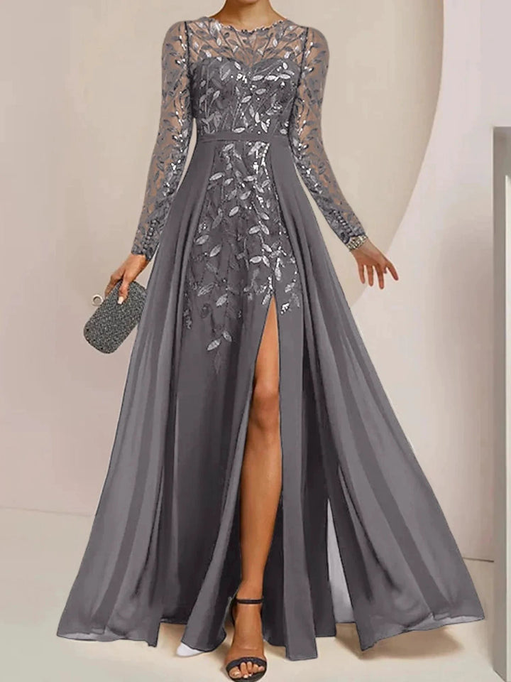A-Line/Princess Scoop Floor-Length Mother of the Bride Dresses with Split Side Ruffles Sequins by Dreamylily