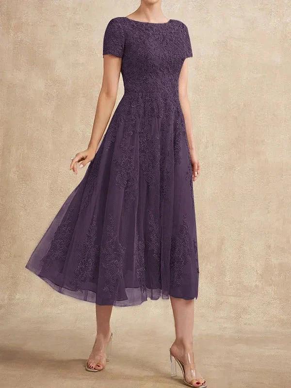 A-line Scoop Tea-Length Tulle Lace Mother of the Bride Dress by Dreamylily