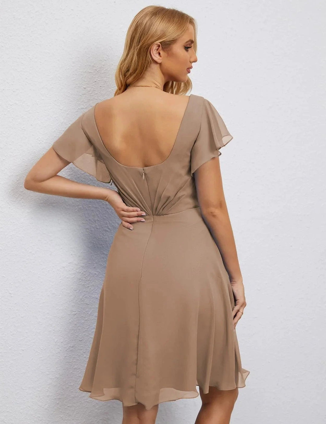 Numbersea U Back Homecoming Dress Formal Prom Dress Knee Length Short Sleeves Cocktail Party Dress 28077 by numbersea