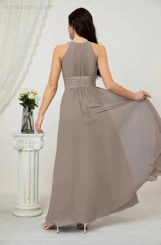 Numbersea Formal Party Gown Dress Chiffon Halter Long Sleeveless Bridesmaid Dresses 2802 by numbersea