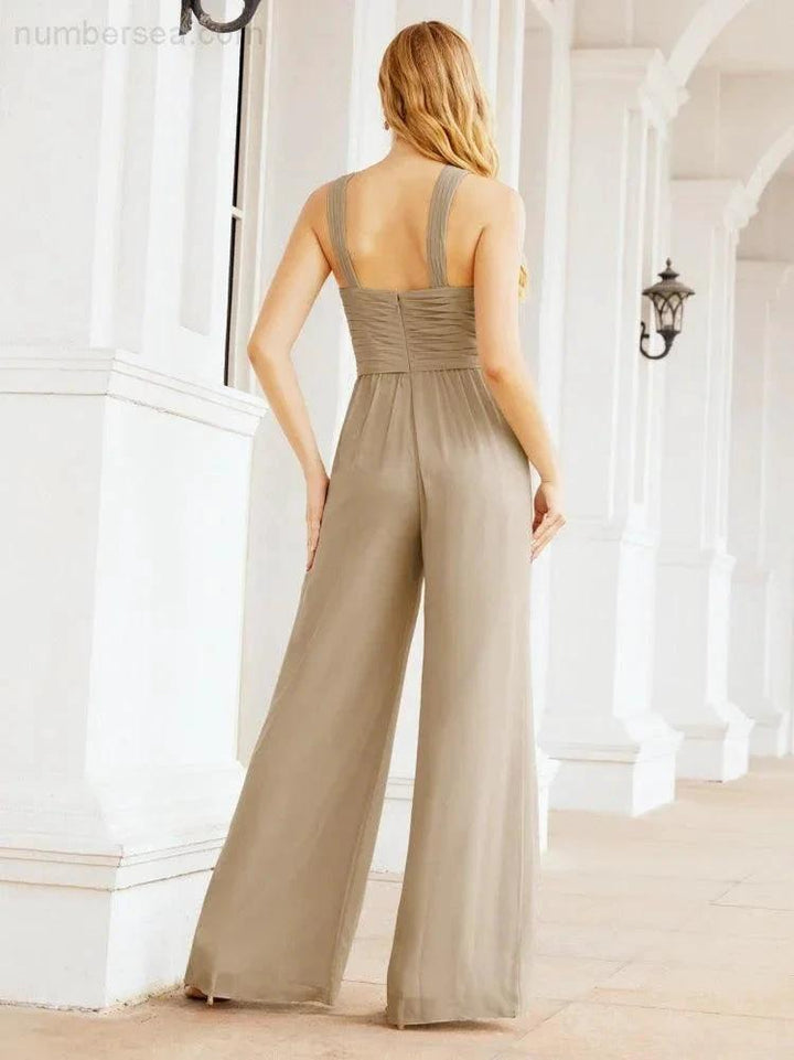 Numbersea Crisscross Neck Jumpsuit Formal Evening Dress Long Bridesmaid Dresses Bell-bottomed Pants 28033 by numbersea