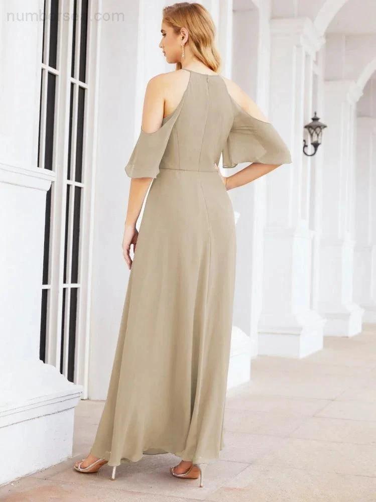 Numbersea Cold Shoulder Bridesmaid Dresses A-Line Long Formal Evening Gowns 28074 by numbersea