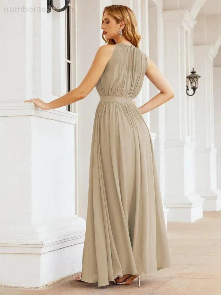 Numbersea Halter Bridesmaid Dress Empire Waist Formal Evening Prom Gown for Mother of The Bride 28030 by numbersea