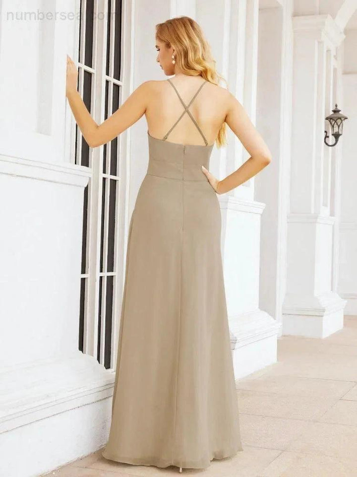 Numbersea Halter Bridesmaid Dresses with Pockets Sleeveless Formal Evening Party Prom Gowns 28055 by numbersea