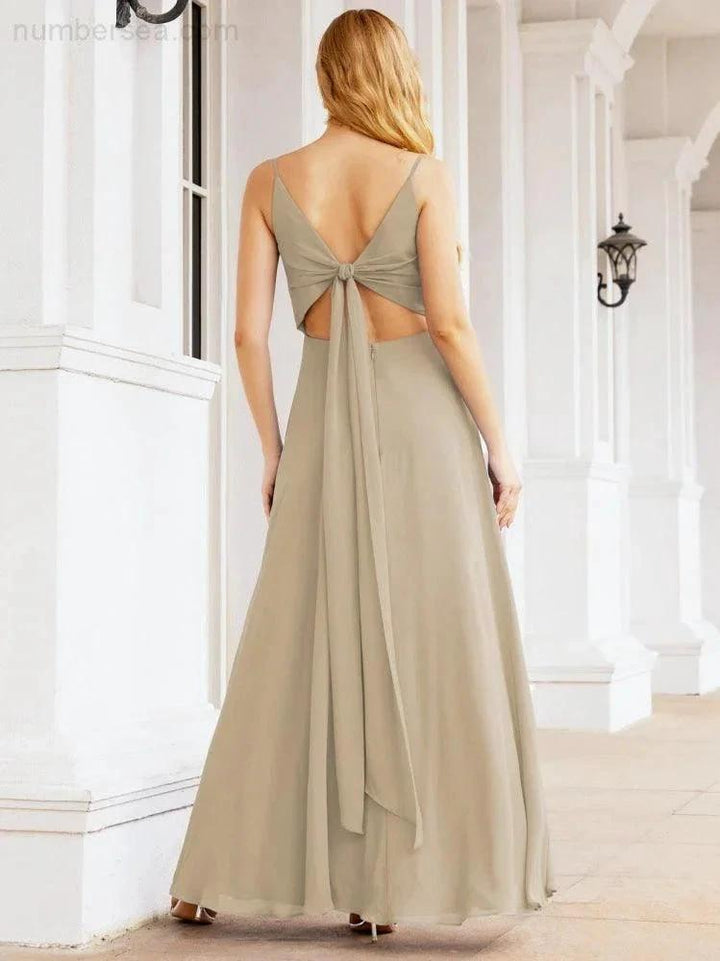 Numbersea Spaghetti Strap Bridesmaid Dresses V Neck Butterfly Back Fromal Evening Party Prom Gown 28036 by numbersea