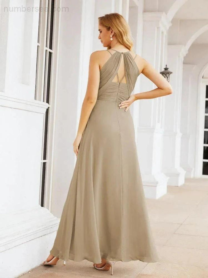 Numbersea Double Spaghetti Straps Bridesmaid Dresses for Women Long Formal Party Dress Side Split 28051 by numbersea