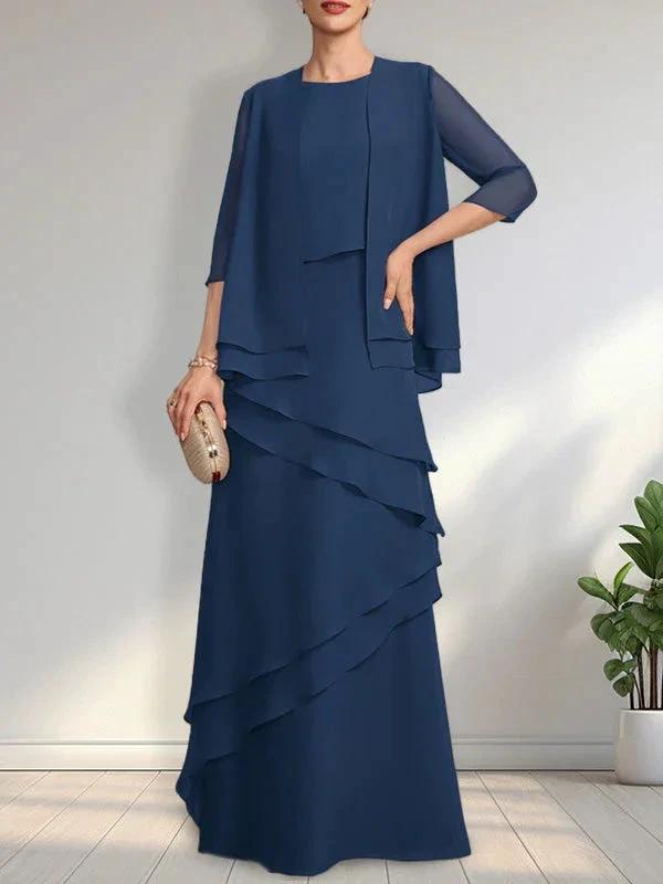 Sheath Scoop Floor-Length Chiffon Mother of the Bride Dress by Dreamylily