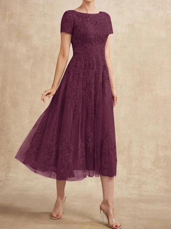 A-line Scoop Tea-Length Tulle Lace Mother of the Bride Dress by Dreamylily