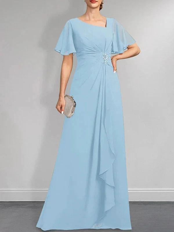 A-line Asymmetrical Floor-Length Chiffon Mother of the Bride Dress With Pleated Beading Sequins by Dreamylily