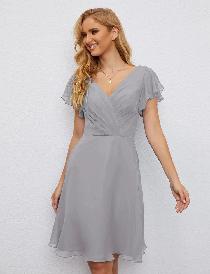 Numbersea U Back Homecoming Dress Formal Prom Dress Knee Length Short Sleeves Cocktail Party Dress 28077 by numbersea