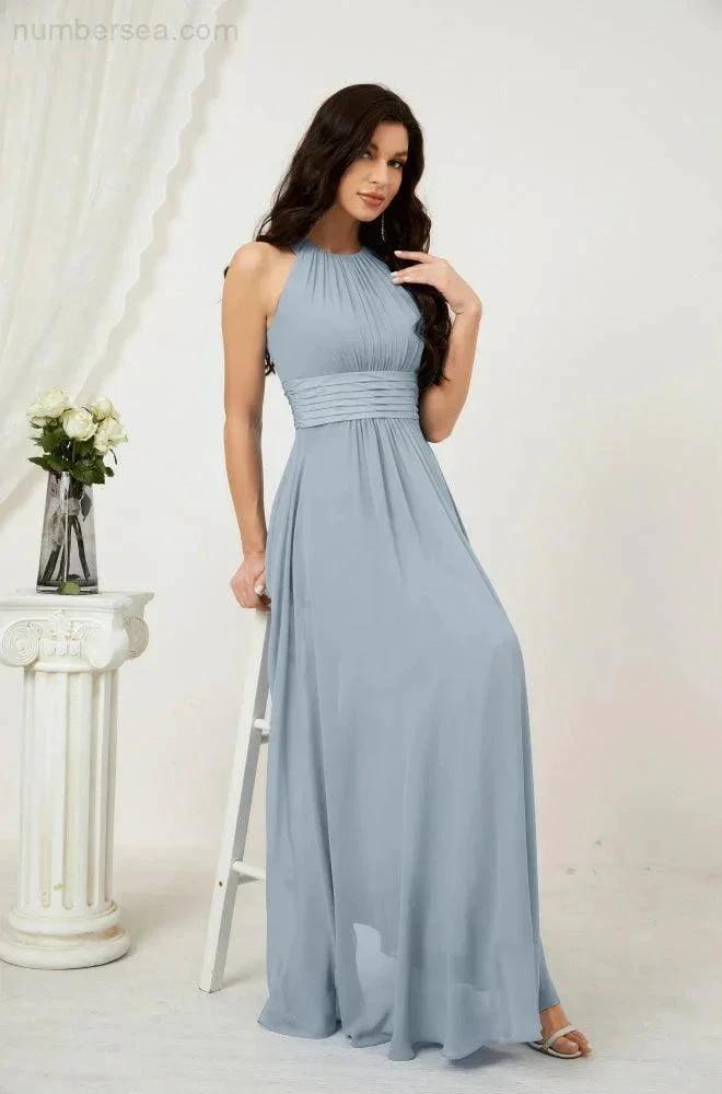 Numbersea Formal Party Gown Dress Chiffon Halter Long Sleeveless Bridesmaid Dresses 2802 by numbersea