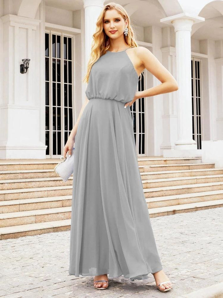 Numbersea Halter Long Bridesmaid Dresses Formal A line Juniors Dress 28029 by numbersea