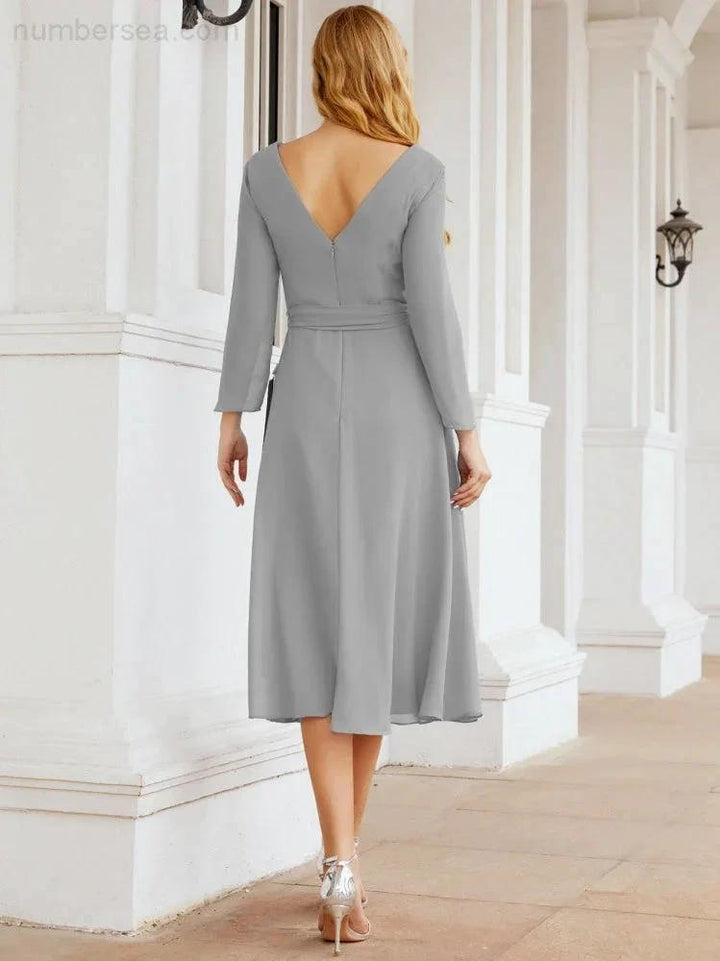 Bridesmaid Dress V-Back Waist Belt Mother of the Bride Wedding Guest SY28031 by numbersea
