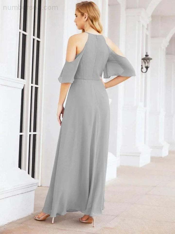 Numbersea Cold Shoulder Bridesmaid Dresses A-Line Long Formal Evening Gowns 28074 by numbersea