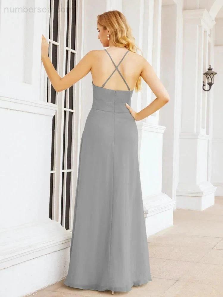 Numbersea Halter Bridesmaid Dresses with Pockets Sleeveless Formal Evening Party Prom Gowns 28055 by numbersea
