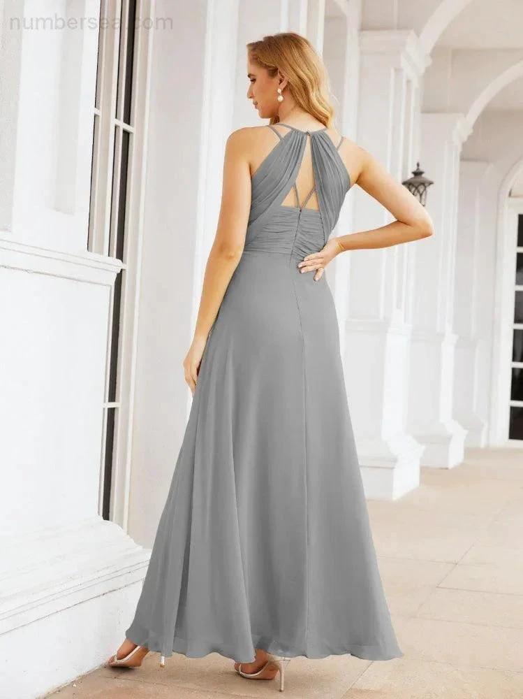 Numbersea Double Spaghetti Straps Bridesmaid Dresses for Women Long Formal Party Dress Side Split 28051 by numbersea