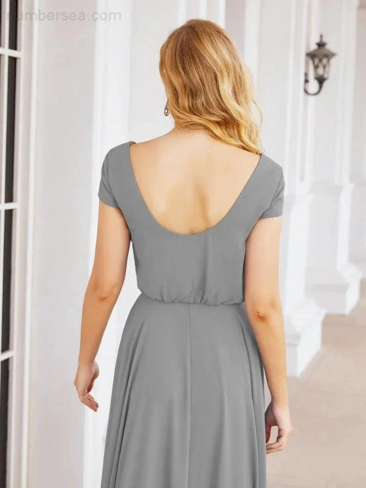Numbersea V-Neck Bridesmaid Dresses Long Cap Sleeves Prom Evening Formal Gowns 28071 by numbersea