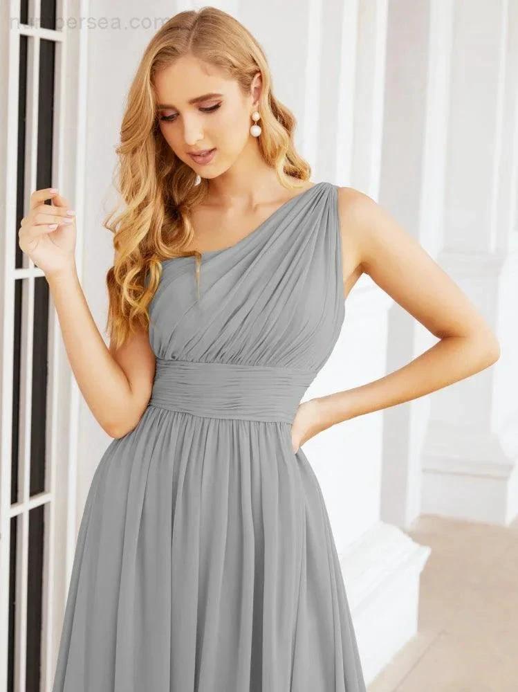 Numbersea One Shoulder Bridesmaid Dresses Long Maxi Formal Evening Party Prom Gowns 28061 by numbersea