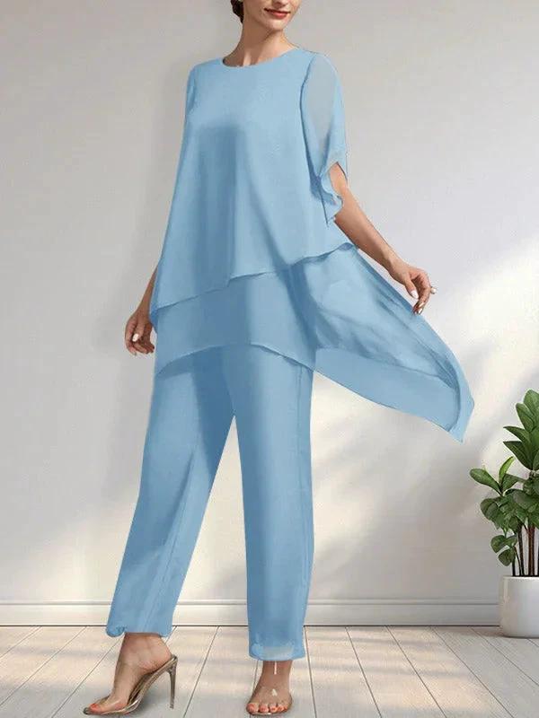 Separates Jumpsuit/Pantsuit Scoop Ankle-Length Chiffon Mother of the Bride Dress by Dreamylily