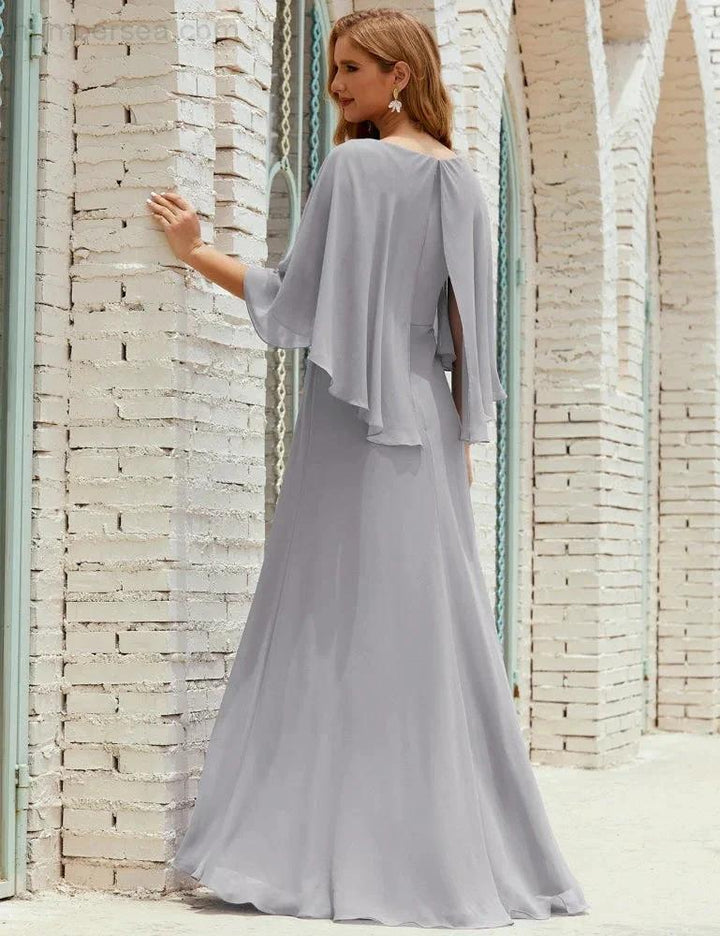 Sunnderly Bridesmaid Dress Women Long Sleeve V-Neck Chiffon Formal Wedding Party Dress SY28018 by numbersea