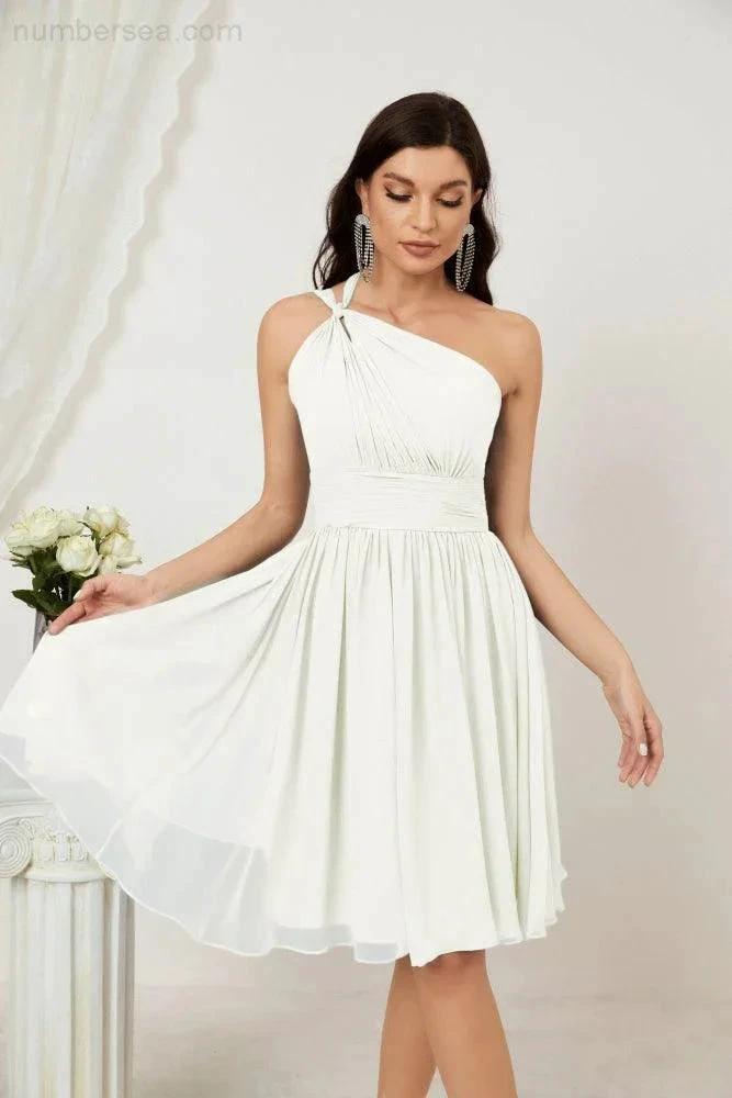 Numbersea Women Chiffon Short One Shoulder Bridesmaid Dress Formal Dresses for Party Homecoming 2804 by numbersea