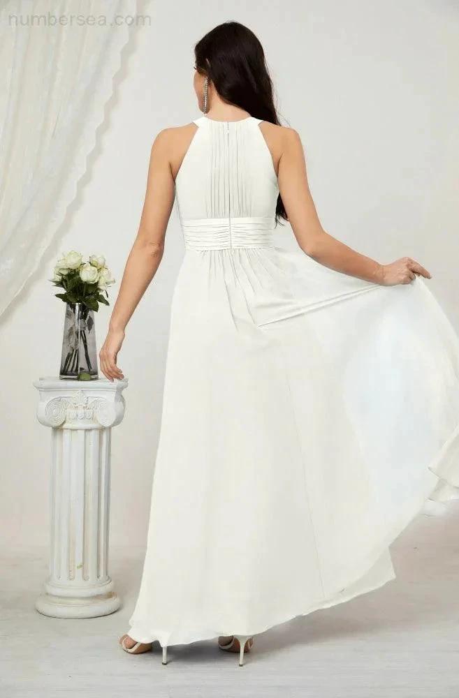 Numbersea Formal Party Gown Dress Chiffon Halter Long Sleeveless Bridesmaid Dresses 2802 by numbersea