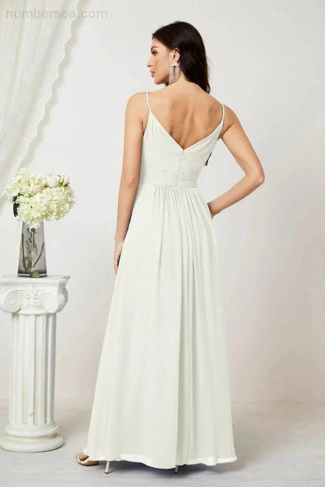 Numbersea Chiffon V-Neck Bridesmaid Dress Spaghetti Strap Long Formal Party Prom Gowns with Slit 28010 by numbersea