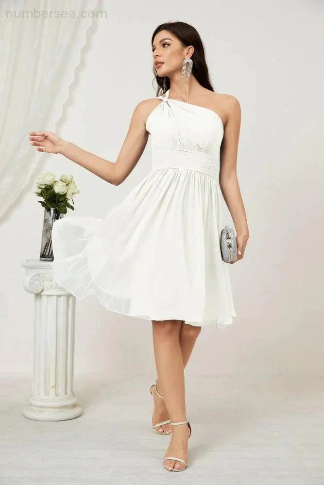 Numbersea Women Chiffon Short One Shoulder Bridesmaid Dress Formal Dresses for Party Homecoming 2804 by numbersea