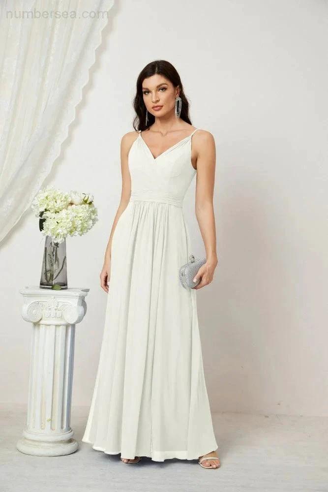 Numbersea Chiffon V-Neck Bridesmaid Dress Spaghetti Strap Long Formal Party Prom Gowns with Slit 28010 by numbersea