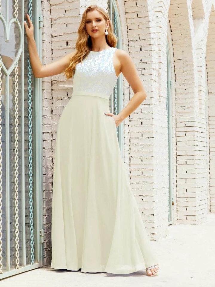 Lace Bridesmaid Dress Floor Length Evening Gowns with Pockets 28017 by numbersea