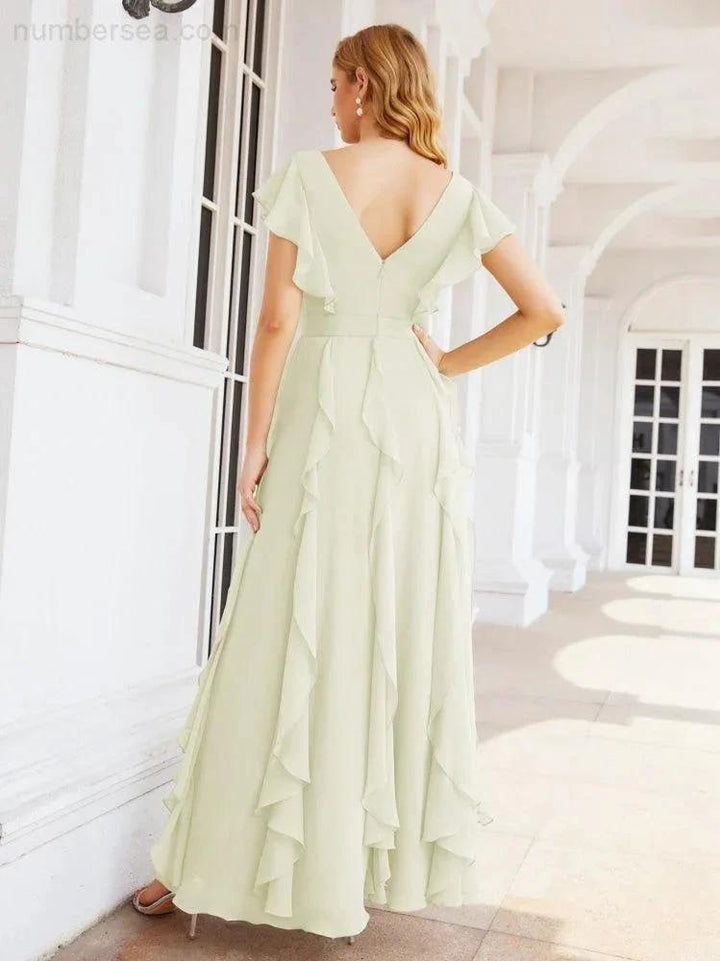 Ruffled Bridesmaid Dresses with Sleeves Long Formal Party Dress 28041 by numbersea