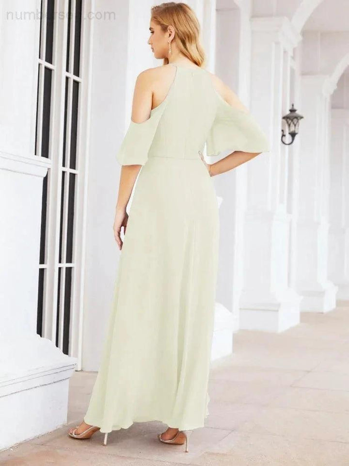 Numbersea Cold Shoulder Bridesmaid Dresses A-Line Long Formal Evening Gowns 28074 by numbersea