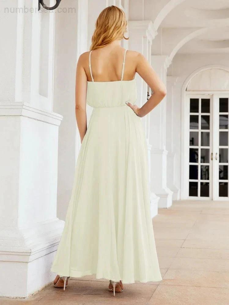 Numbersea Halter Long Bridesmaid Dresses Formal A line Juniors Dress 28029 by numbersea