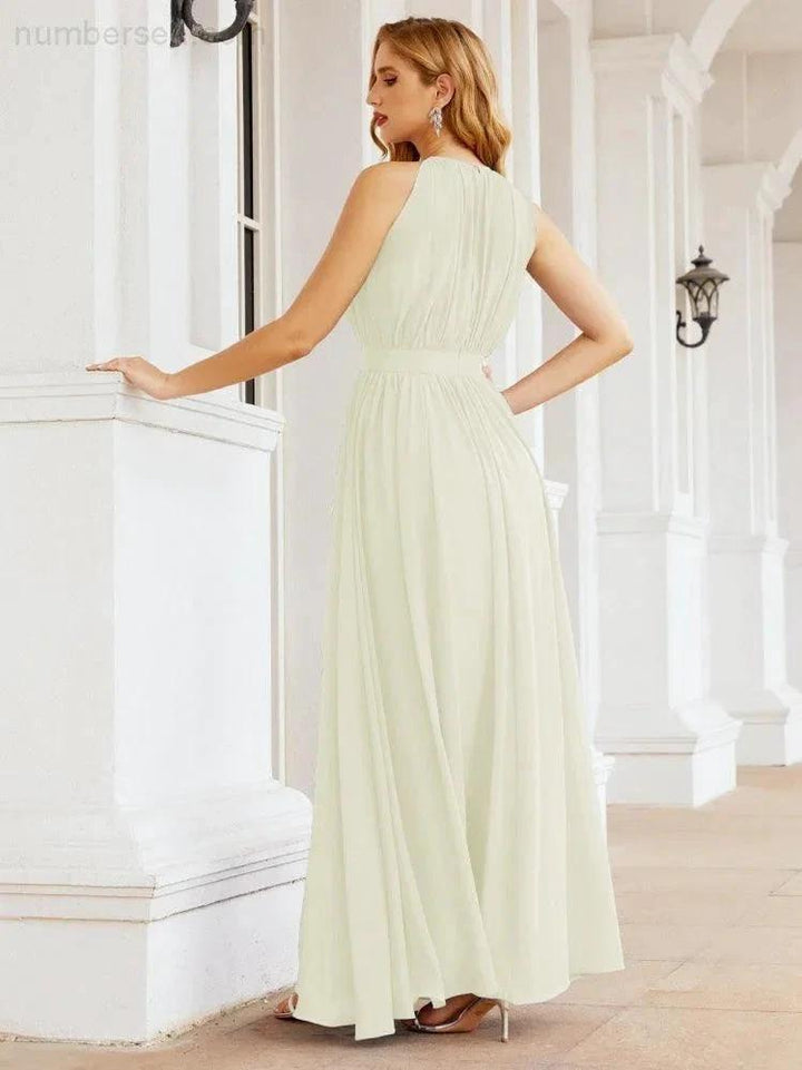 Numbersea Halter Bridesmaid Dress Empire Waist Formal Evening Prom Gown for Mother of The Bride 28030 by numbersea