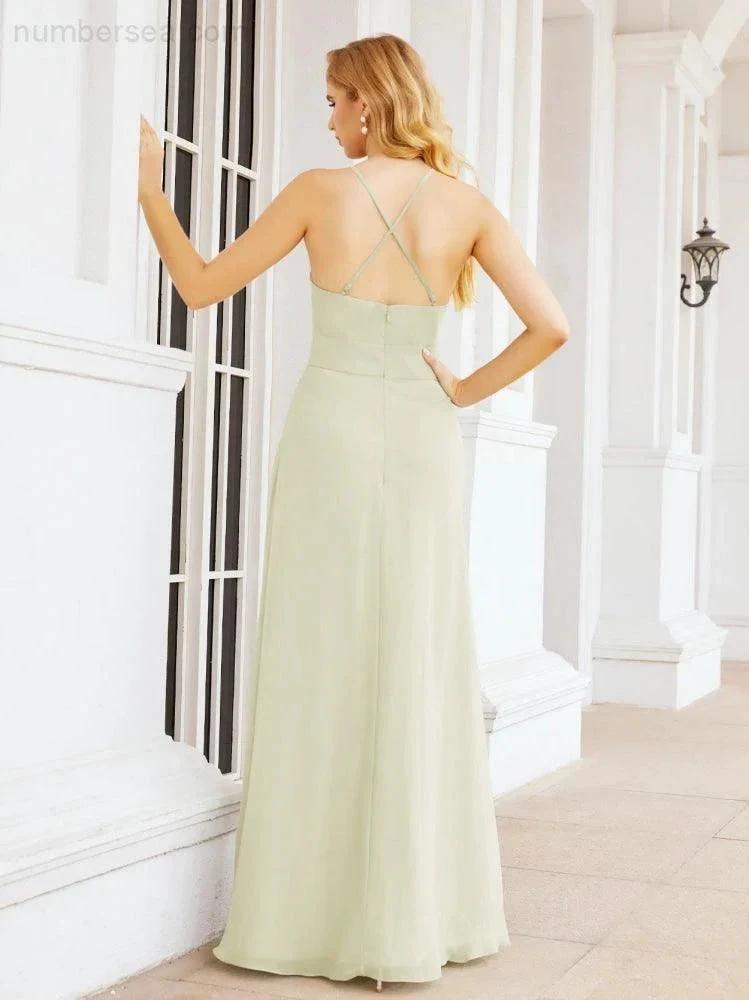 Numbersea Halter Bridesmaid Dresses with Pockets Sleeveless Formal Evening Party Prom Gowns 28055 by numbersea