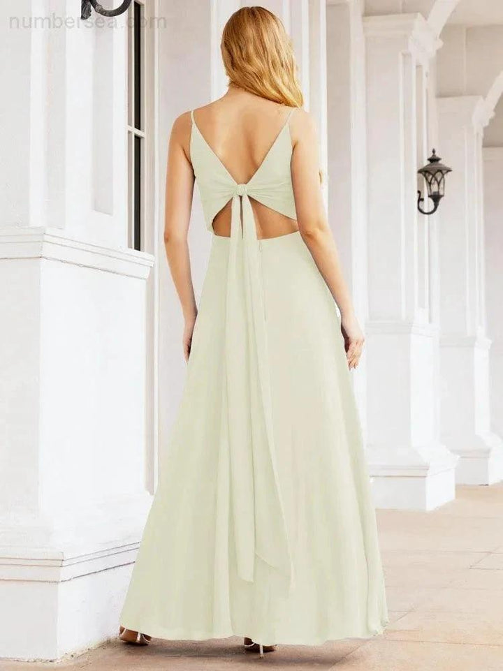 Numbersea Spaghetti Strap Bridesmaid Dresses V Neck Butterfly Back Fromal Evening Party Prom Gown 28036 by numbersea