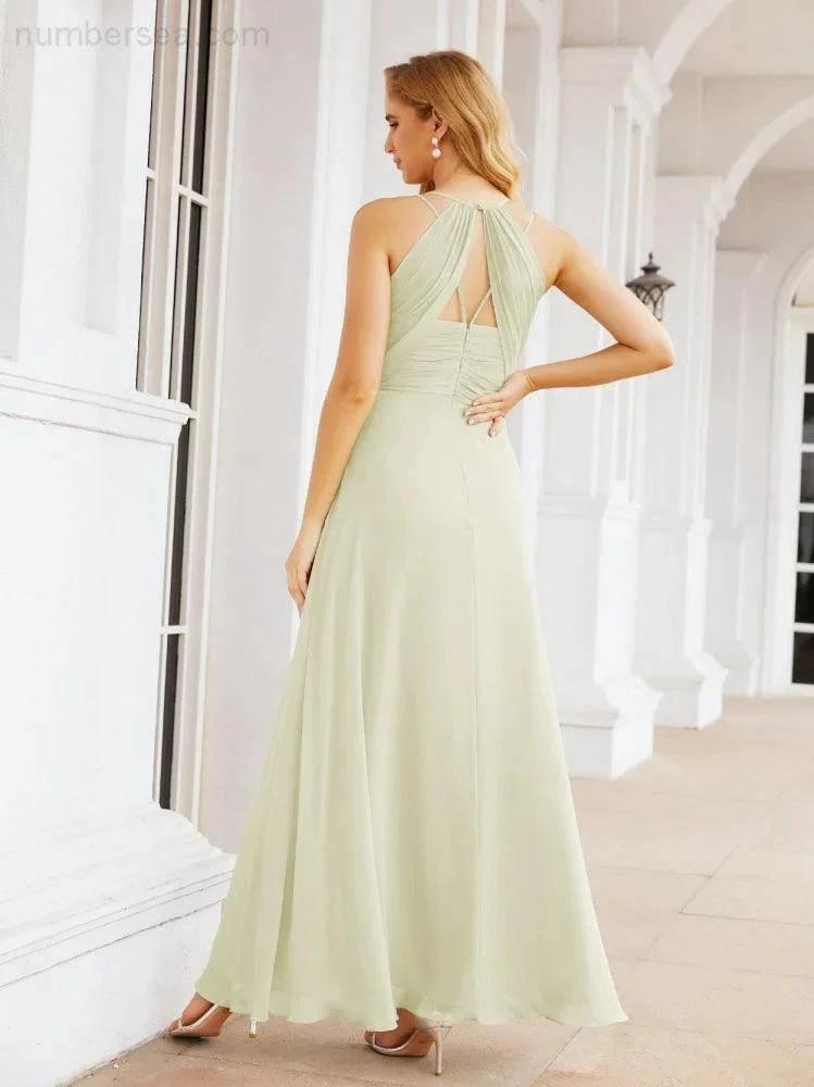 Numbersea Double Spaghetti Straps Bridesmaid Dresses for Women Long Formal Party Dress Side Split 28051 by numbersea
