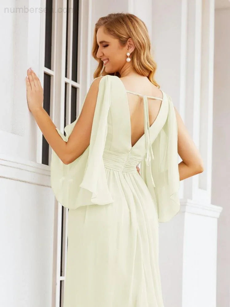 Numbersea Bridesmaid Dresses with Split for Wedding Party Flutter Sleeves 28045 by numbersea
