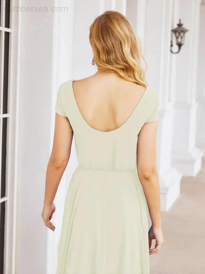 Numbersea V-Neck Bridesmaid Dresses Long Cap Sleeves Prom Evening Formal Gowns 28071 by numbersea