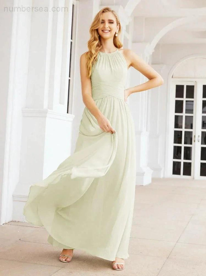Numbersea Sleeveless Bridesmaid Dresses Long Prom Gown Zipper with Keyhole Back 28056 by numbersea